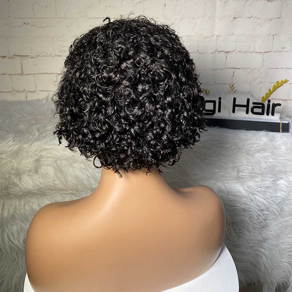 Back Short Cut Piexe Spixcy Curl Compact 13X4 Frontal Lace Wig