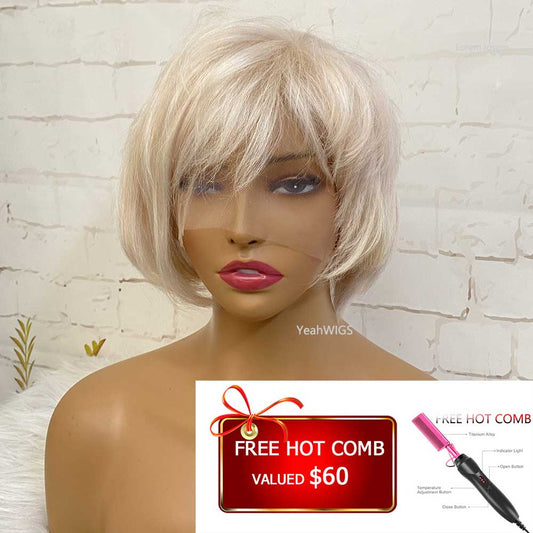 White Blonde Side Part Bob Wig Super Design 13*4 Lace Human Hair Wig