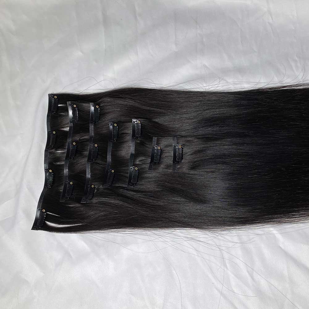 10A Grade Seamless Hair Extensions Clip in Human Hair #1B Natural Black Ultra Thin Double Weft PU Invisible Clip in Hair Extensions Remy Human Hair Clip in 7pcs 110g