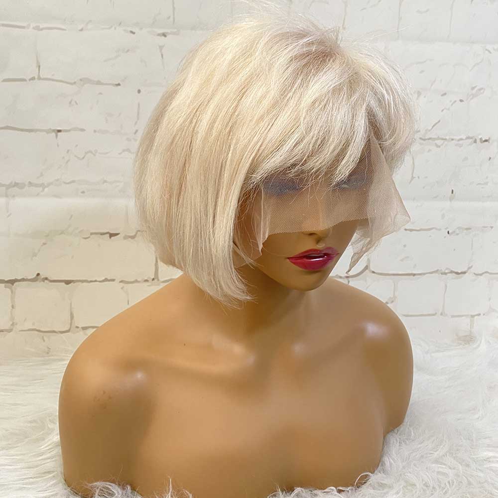 White Blonde Side Part Bob Wig Super Design 13*4 Lace Human Hair Wig