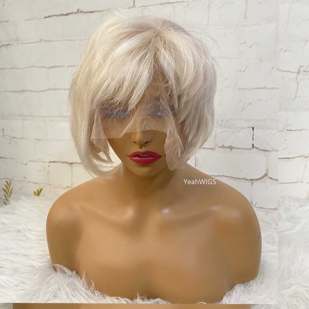 White Blonde Side Part Bob Wig Super Design 13*4 Lace Human Hair Wig