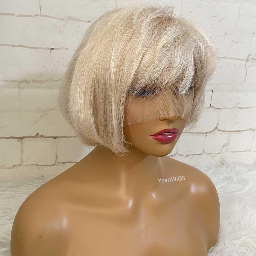 White Blonde Side Part Bob Wig Super Design 13*4 Lace Human Hair Wig